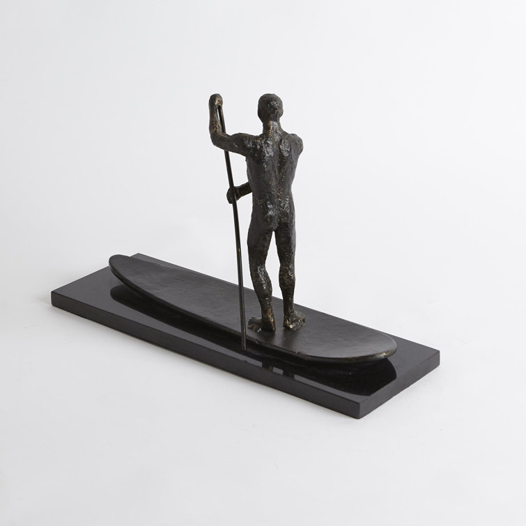 Coastal Bronze Iron SUP Sculpture on Black Marble Base