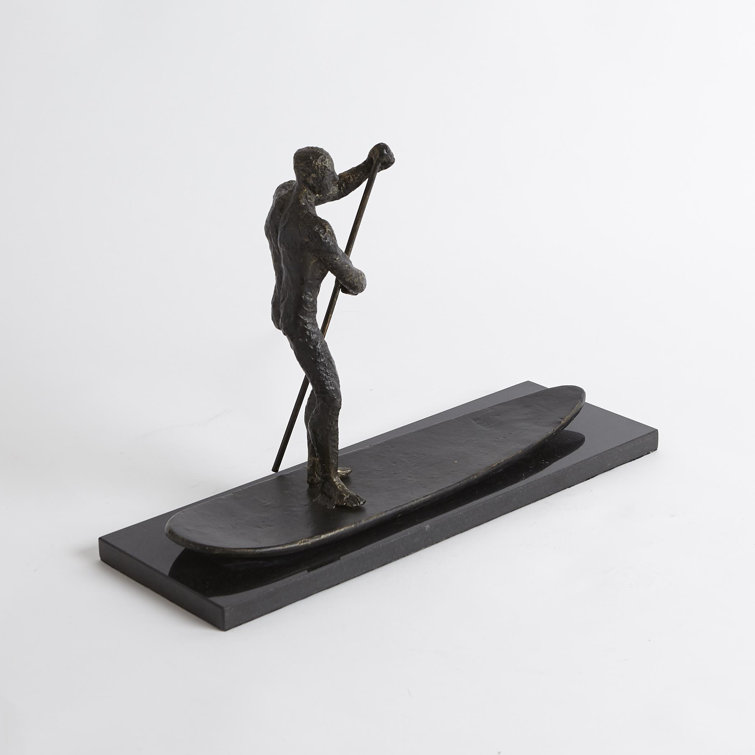 Coastal Bronze Iron SUP Sculpture on Black Marble Base