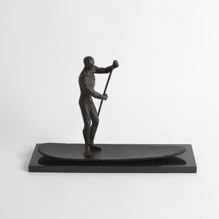 Coastal Bronze Iron SUP Sculpture on Black Marble Base