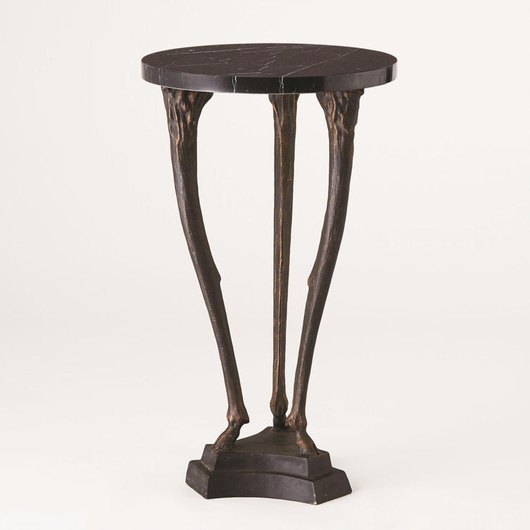 Elegant Bronze and Black Marble Round Side Table, 27.75"