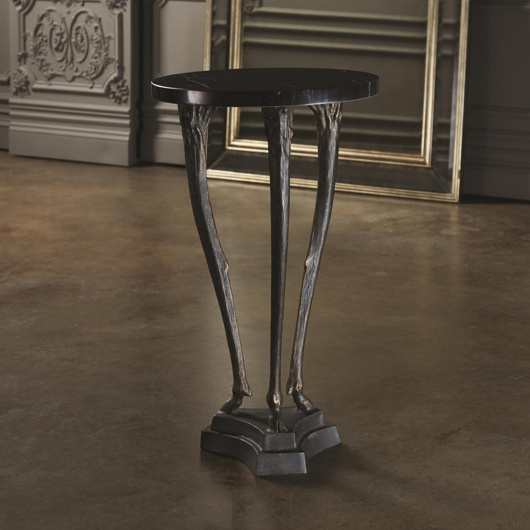 Elegant Bronze and Black Marble Round Side Table, 27.75"