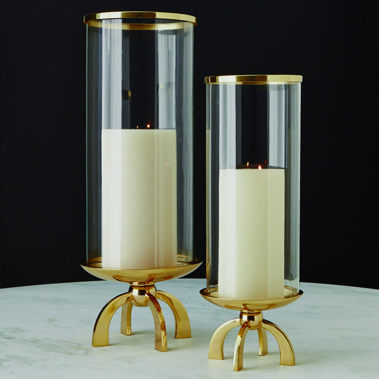 Elegant Brass Quad Base Hurricane Candle Holder 20.75" H