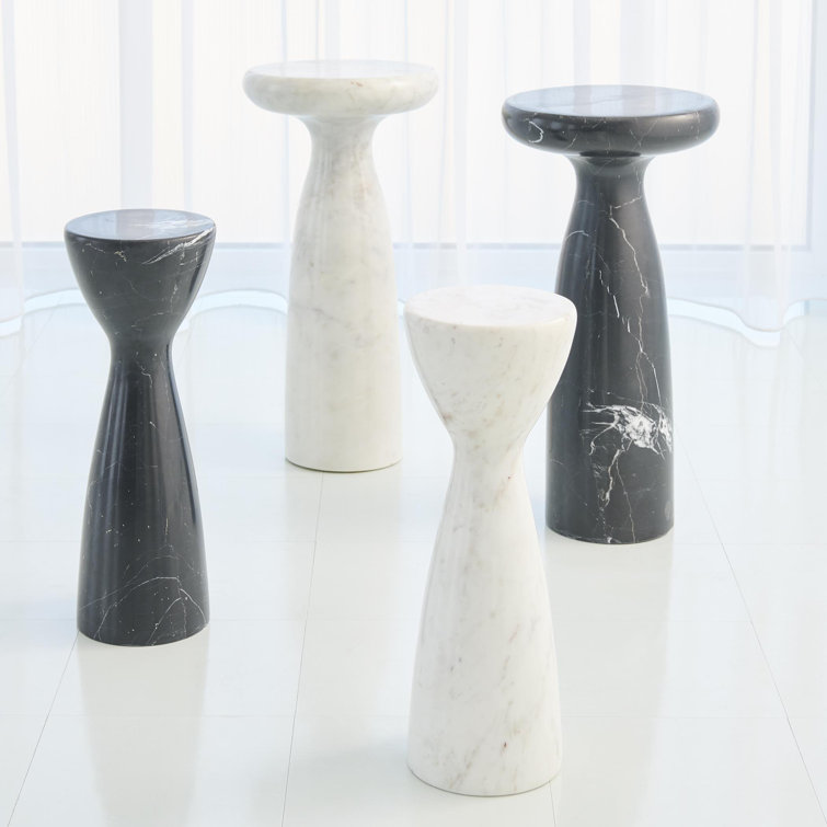 Sleek Round Black Marble & Wood Tower Table - 22" Height