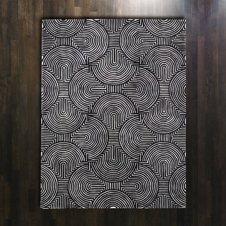 Handmade Black and Ivory Wool Geometric 9' x 12' Rug