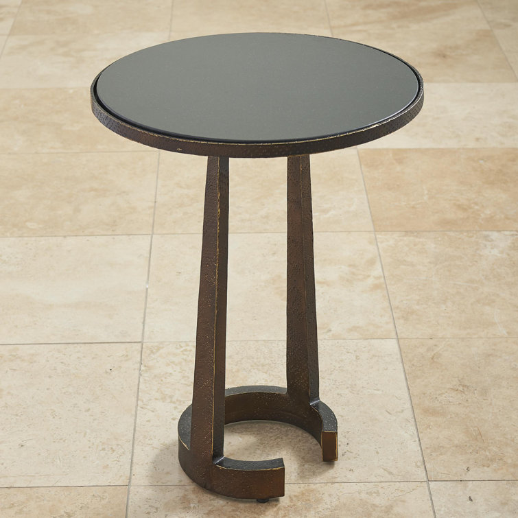 Round Bronze Wood & Stone C-Table with Storage