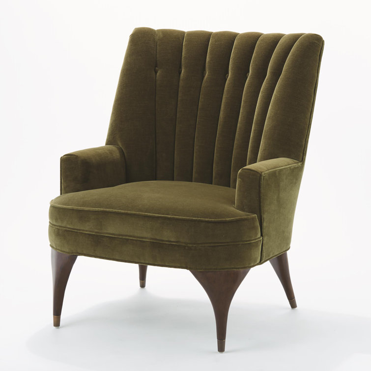 Moss Green Velvet Accent Chair with Walnut Legs