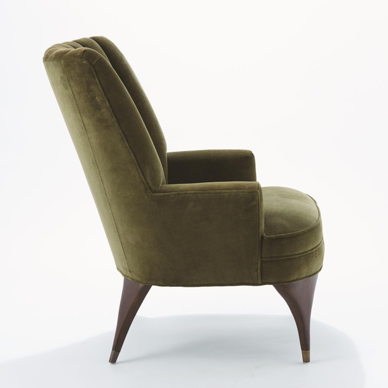Moss Green Velvet Accent Chair with Walnut Legs