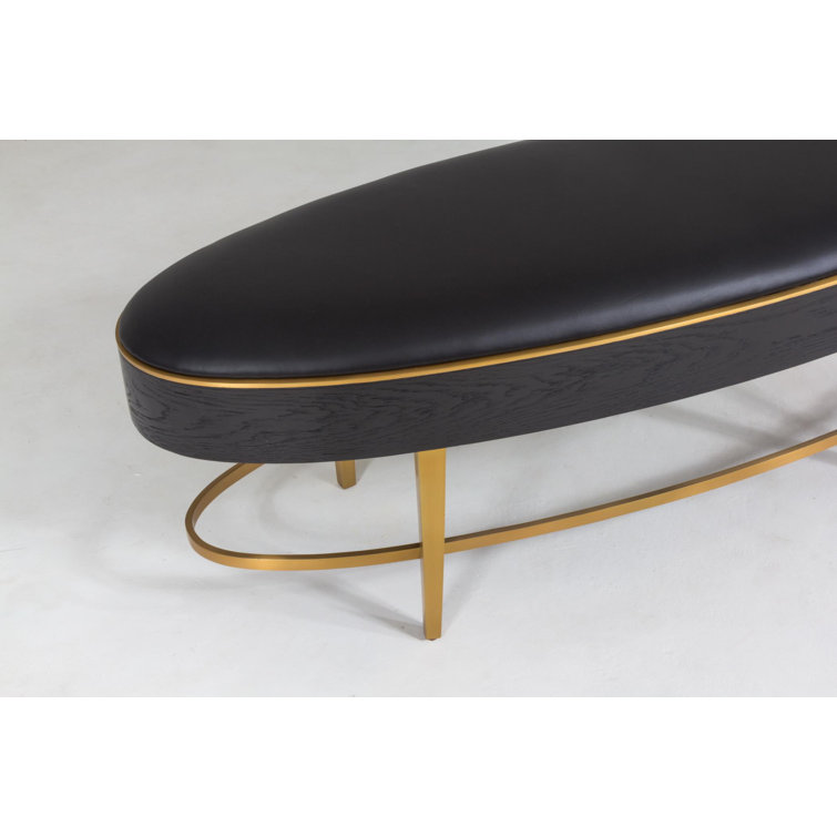 Ebony Black Lacquer and Brass Ellipse Bench