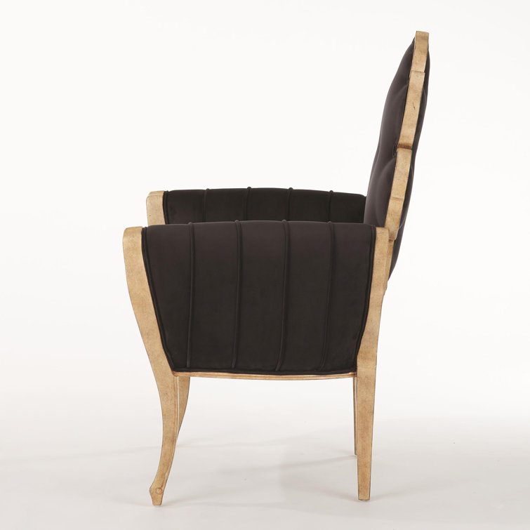 Handcrafted Black Velvet Wood Accent Chair with Curvaceous Design