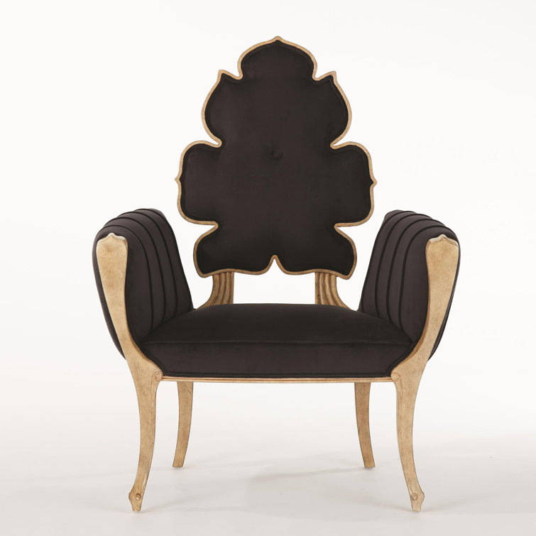 Handcrafted Black Velvet Wood Accent Chair with Curvaceous Design