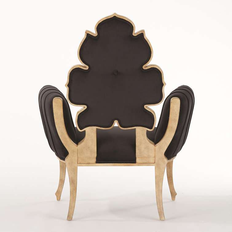 Handcrafted Black Velvet Wood Accent Chair with Curvaceous Design