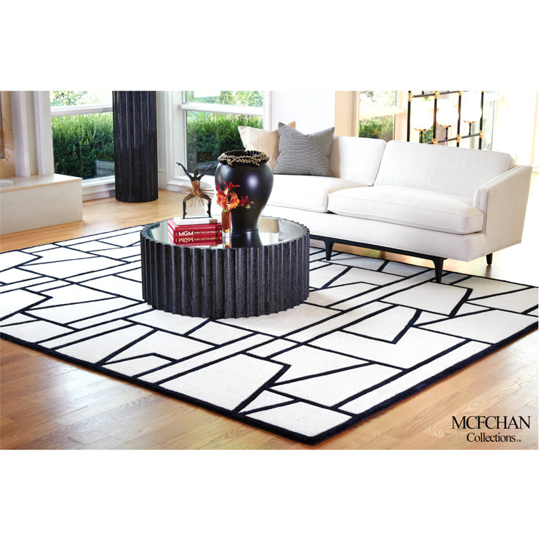 Handmade Black Geometric Tufted Wool 5' x 8' Rug