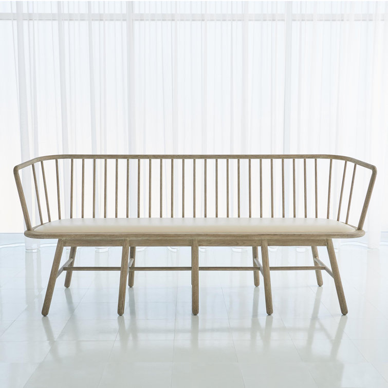 Beige Genuine Leather Beechwood Spindle Long Bench