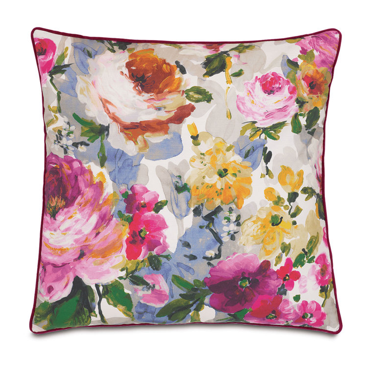 Queen Size Floral Cotton Duvet Cover Set in Raspberry and Grass
