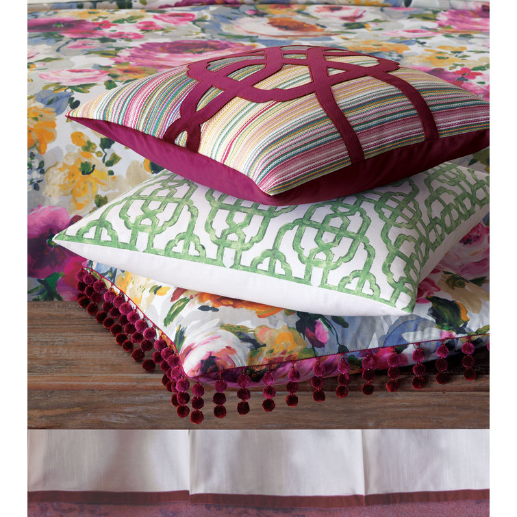 Queen Size Floral Cotton Duvet Cover Set in Raspberry and Grass
