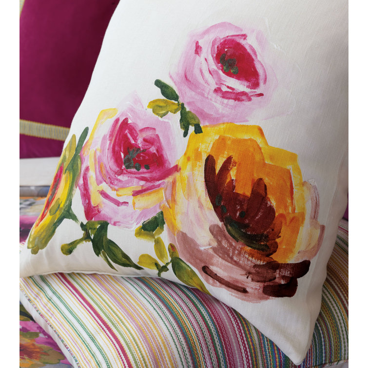 Queen Size Floral Cotton Duvet Cover Set in Raspberry and Grass