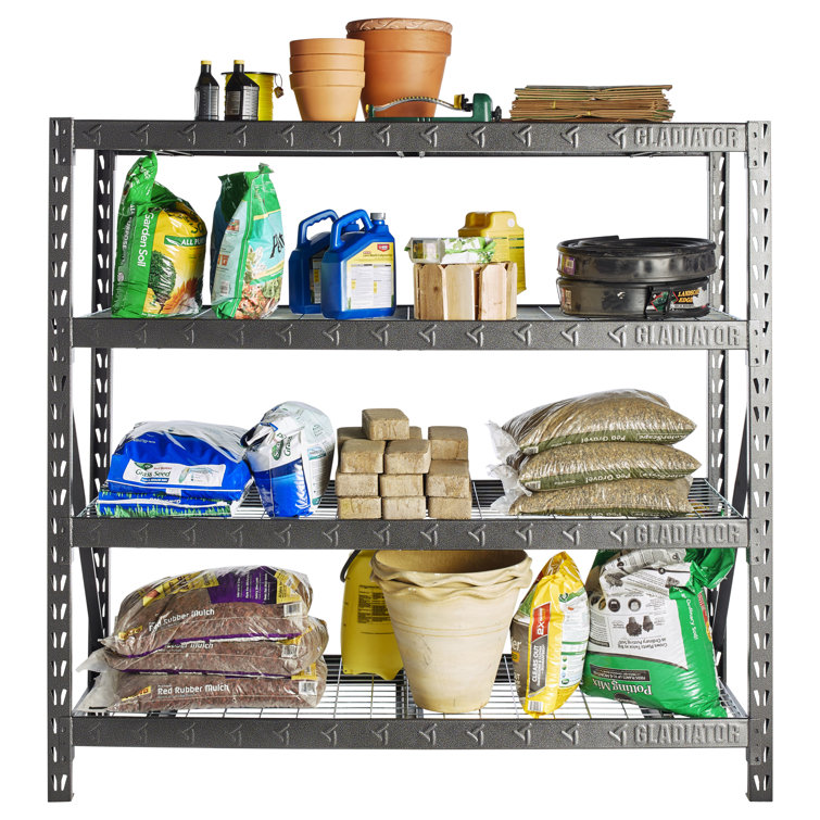 77" Wide Hammered Granite Heavy Duty Metal Rack with Four Shelves