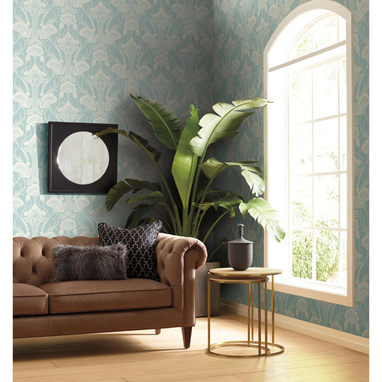 Light Blue Non-Woven Damask Wallpaper Roll