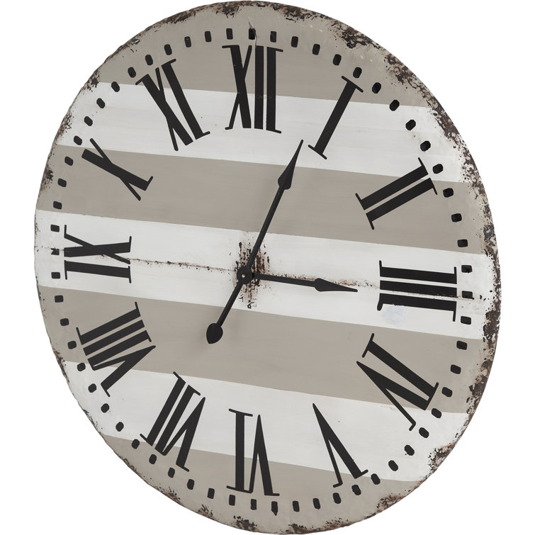 Oversized White and Tan Metal Farmhouse Wall Clock