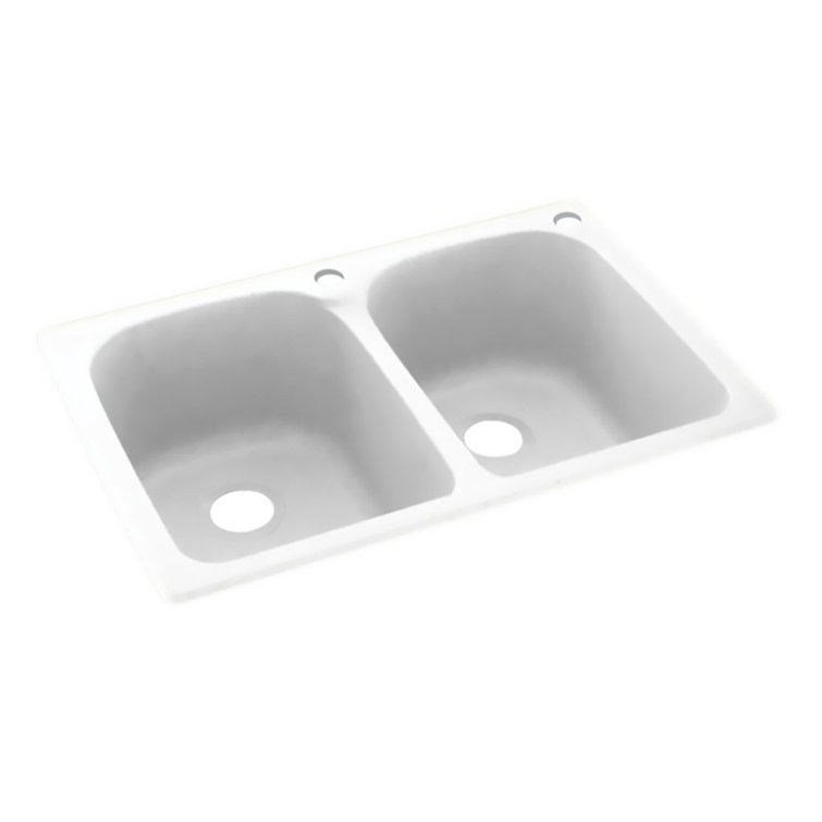 33'' White Matte Solid Surface Double Bowl Kitchen Sink