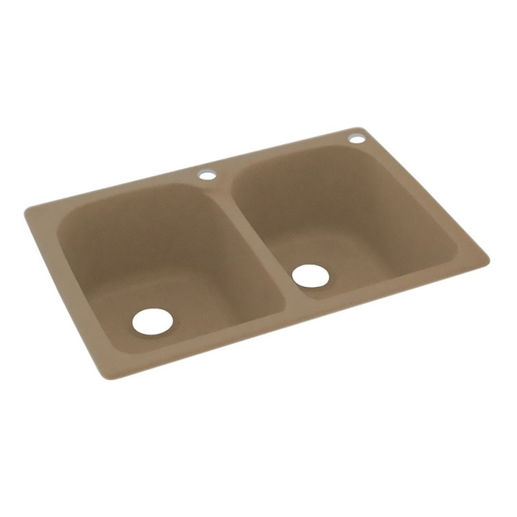 33'' White Matte Solid Surface Double Bowl Kitchen Sink