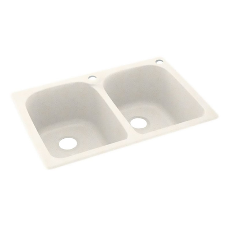33'' White Matte Solid Surface Double Bowl Kitchen Sink