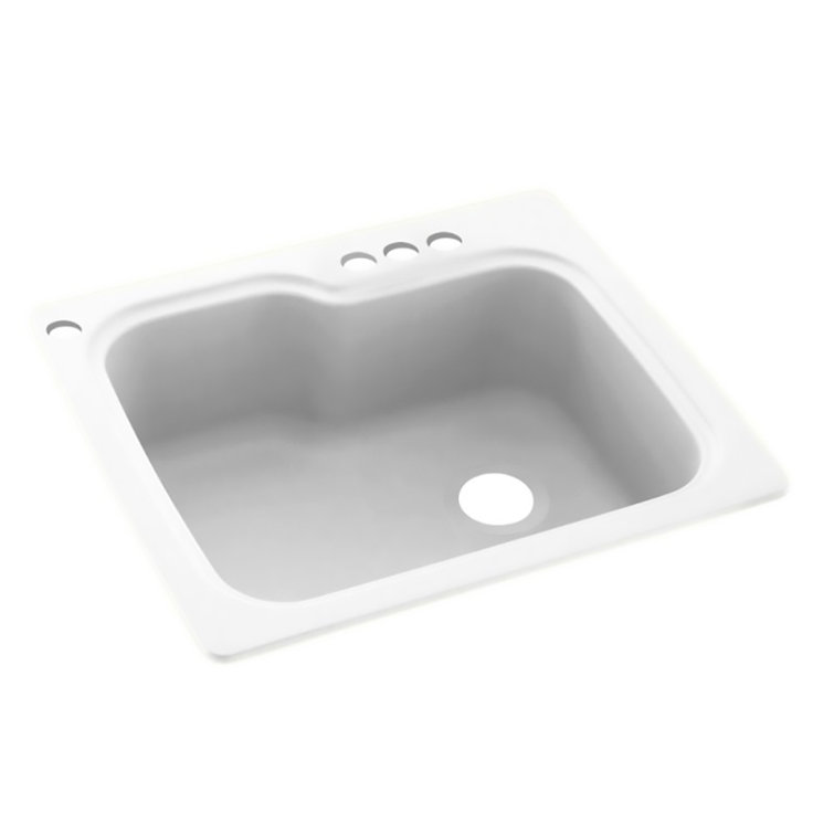 25'' White Solid Surface Single Bowl Drop-In Kitchen Sink