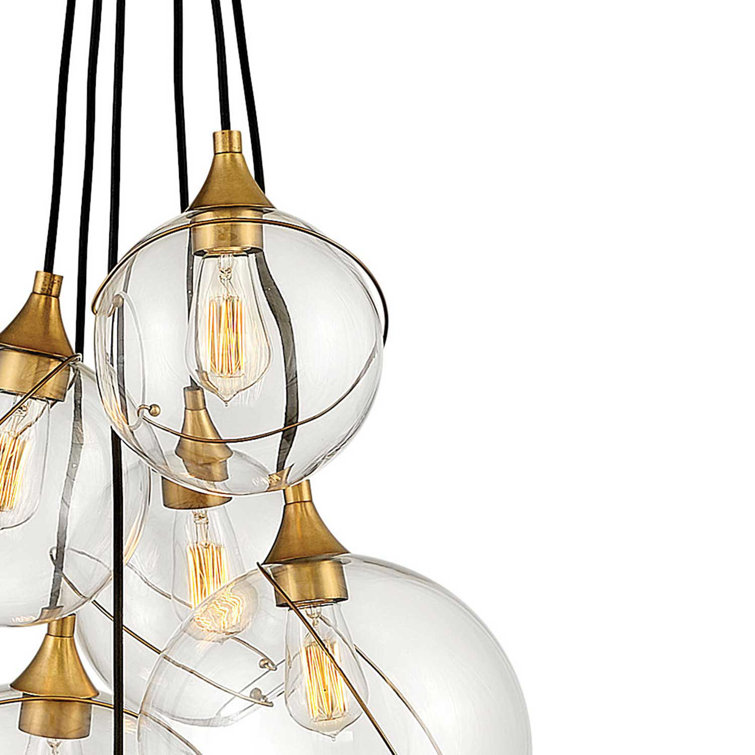 Heritage Brass and Clear Glass 6-Light Cluster Pendant