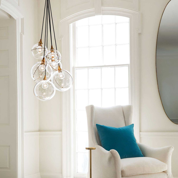 Heritage Brass and Clear Glass 6-Light Cluster Pendant