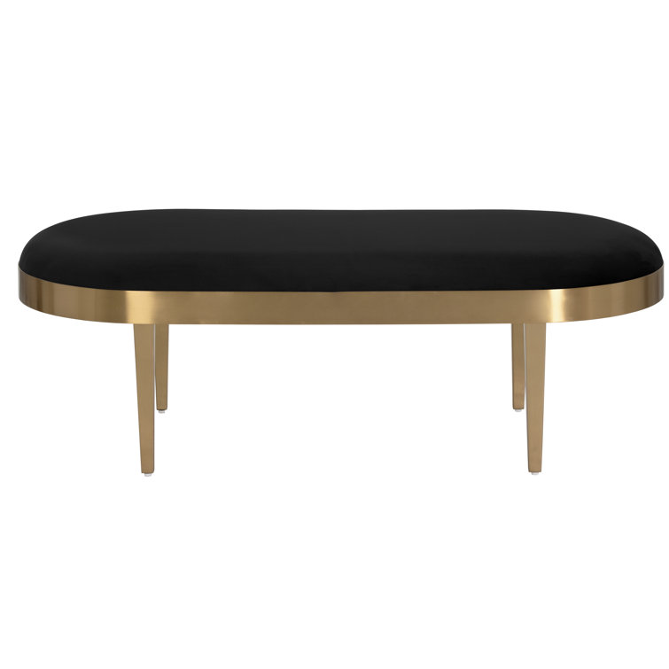 Sunpan Modern Black Sky Velvet 54'' Oval Bench with Brushed Gold Frame
