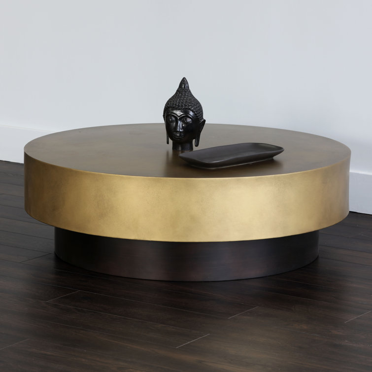 Contemporary Bernaby 43.5" Round Metal Coffee Table in Brown/Gold
