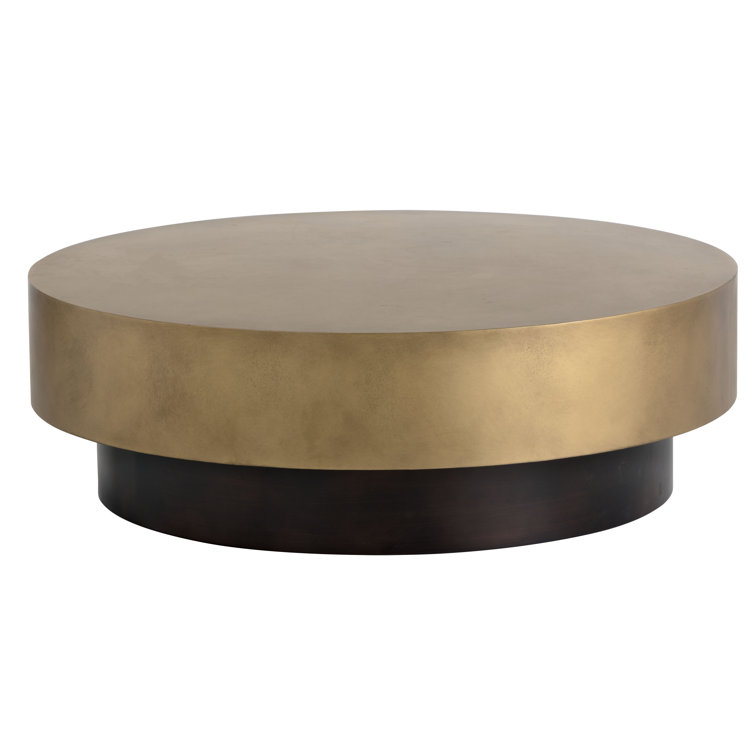Contemporary Bernaby 43.5" Round Metal Coffee Table in Brown/Gold