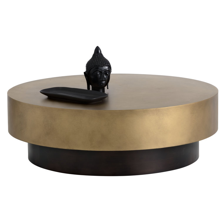 Contemporary Bernaby 43.5" Round Metal Coffee Table in Brown/Gold
