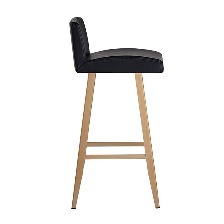 Dani Onyx Black Faux Leather Bar Stool with Champagne Gold Frame