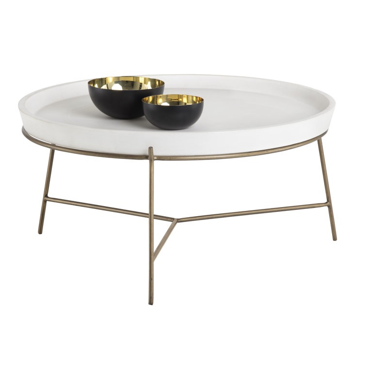 32" Transitional Round White Metal Outdoor Coffee Table