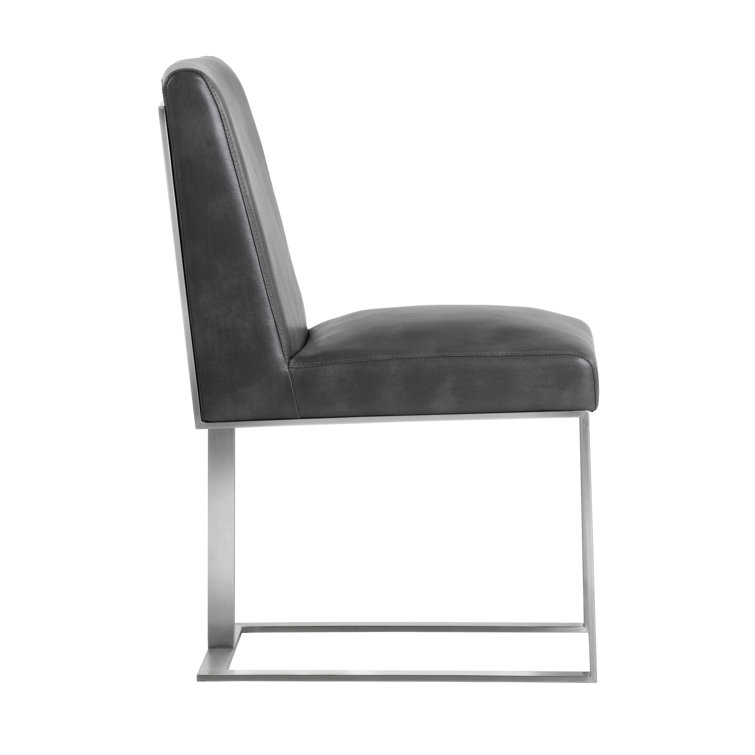 Contemporary Gray Faux Leather Side Chair with Metal Frame