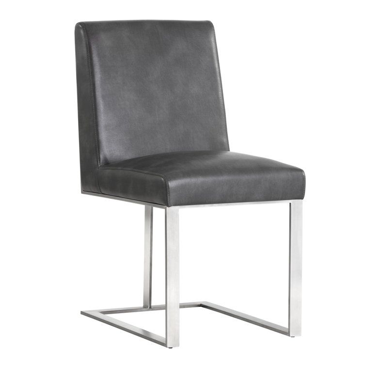Contemporary Gray Faux Leather Side Chair with Metal Frame