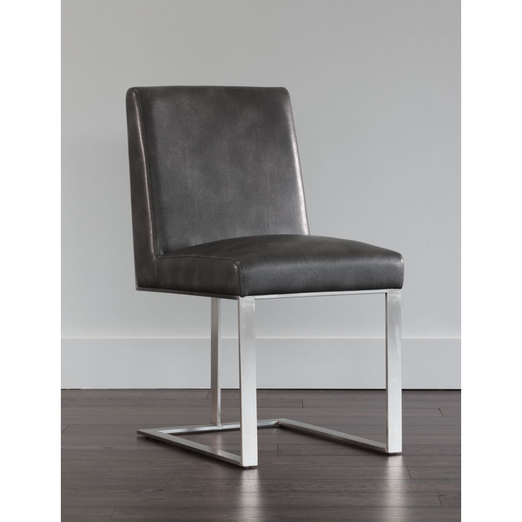 Contemporary Gray Faux Leather Side Chair with Metal Frame