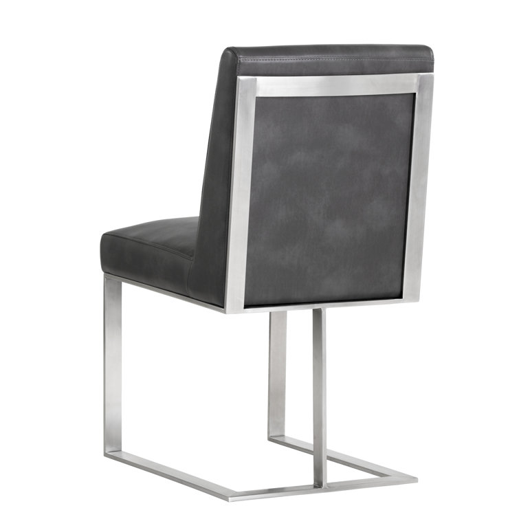 Contemporary Gray Faux Leather Side Chair with Metal Frame