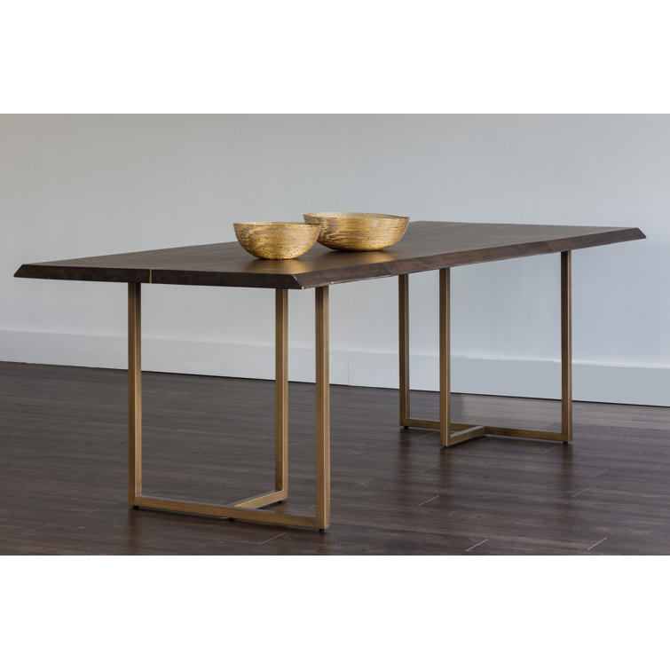 Rectangular Brown Reclaimed Wood Dining Table with Gold Frame
