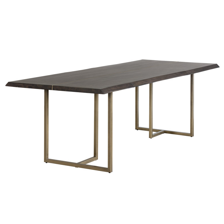 Rectangular Brown Reclaimed Wood Dining Table with Gold Frame