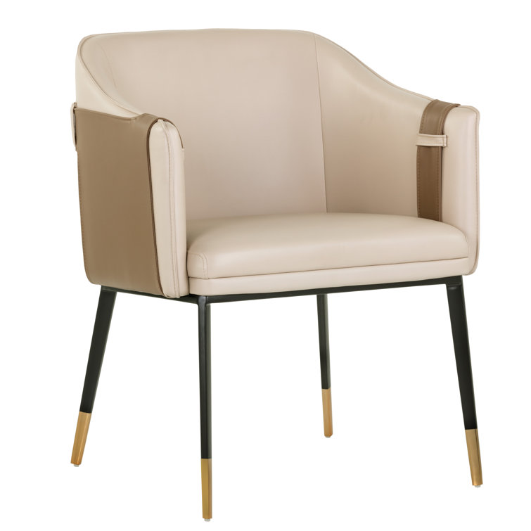 Napa Beige and Tan Faux Leather Upholstered Arm Chair with Black Metal Base