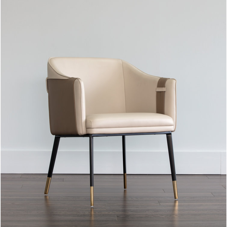 Napa Beige and Tan Faux Leather Upholstered Arm Chair with Black Metal Base