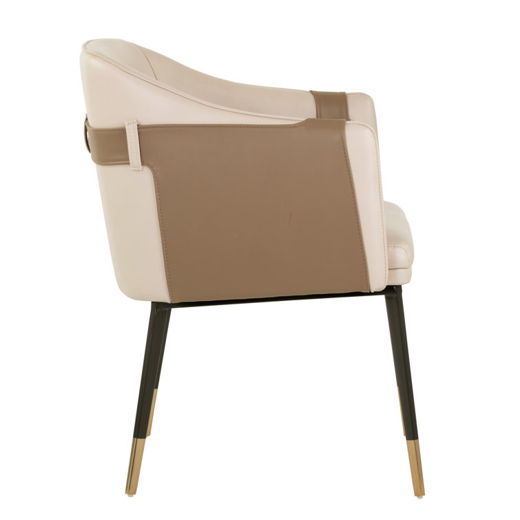 Napa Beige and Tan Faux Leather Upholstered Arm Chair with Black Metal Base