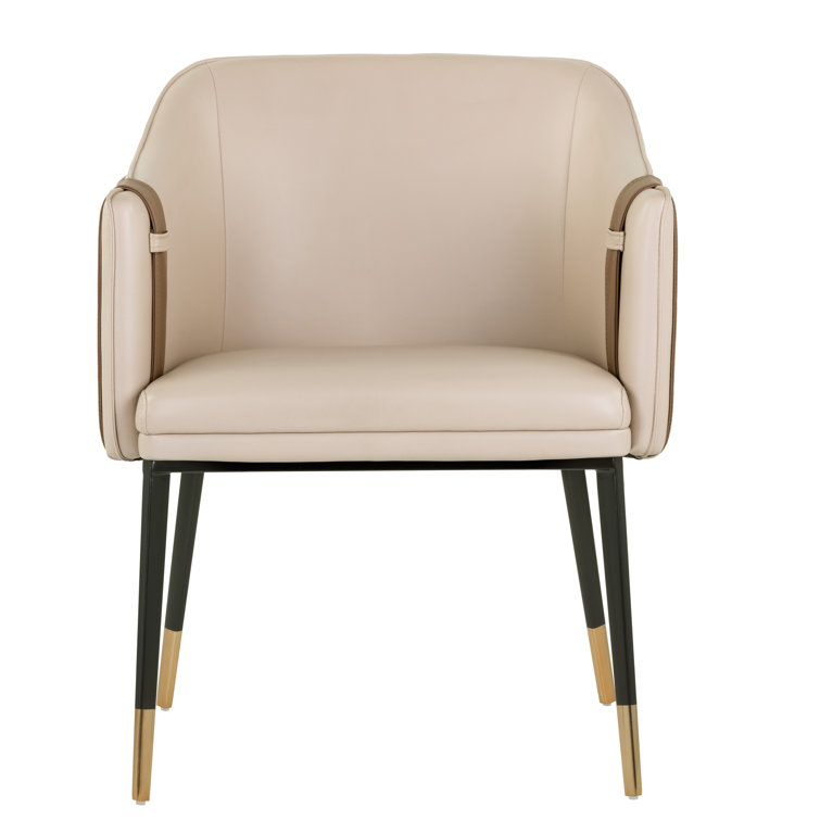 Napa Beige and Tan Faux Leather Upholstered Arm Chair with Black Metal Base