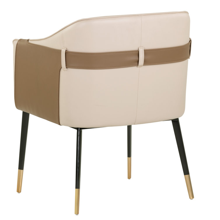 Napa Beige and Tan Faux Leather Upholstered Arm Chair with Black Metal Base