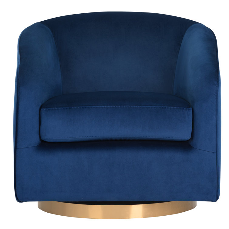 Navy Blue Velvet Barrel Swivel Accent Chair with Gold Base