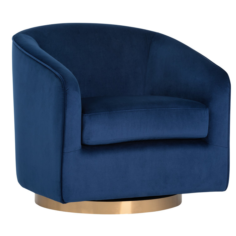 Navy Velvet Barrel Swivel Chair with Metal Base