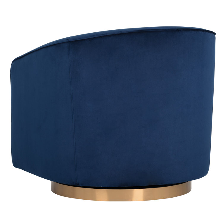 Navy Blue Velvet Barrel Swivel Accent Chair with Gold Base