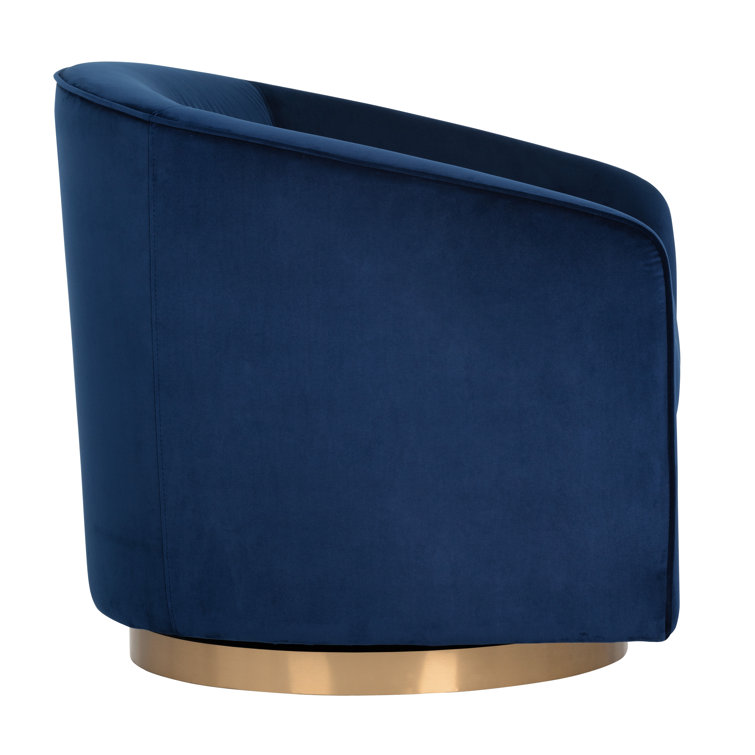 Navy Blue Velvet Barrel Swivel Accent Chair with Gold Base